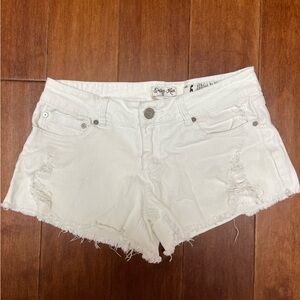White Denim Shorts Distressed Mid-Rise Short Length Indigo Rein Size 5 Juniors